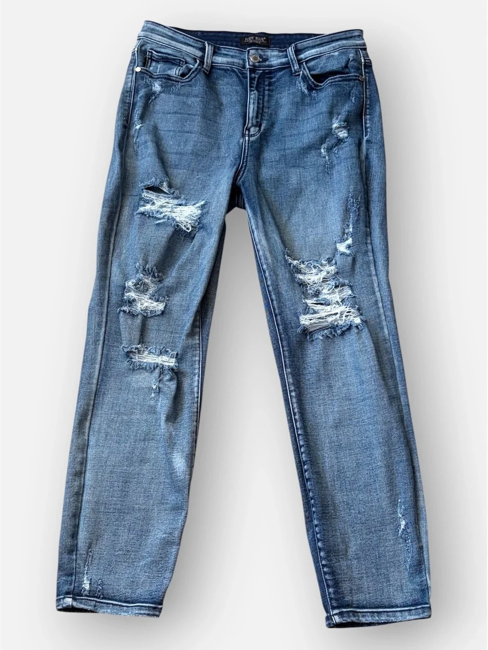 Judy Blue Boyfriend Fit Distressed Ripped Denim Jeans 11/30